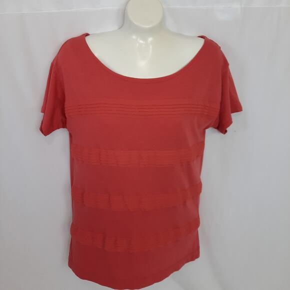 Ann Taylor LOFT Short Sleeve Horizontal Pleating/Tucking Textured Pattern Medium - Picture 1 of 10